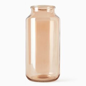 Tall Lg Mouth Iridescent Gold Coral Flash Painted Glass Vase Container Jar 13"